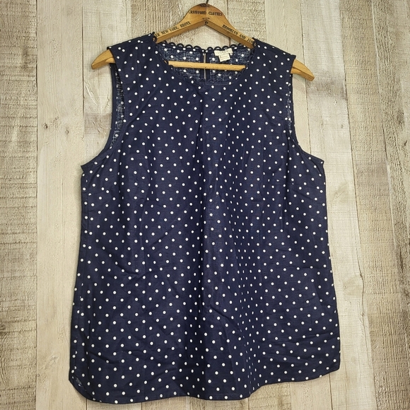 J. Crew Navy Blue and White Polka Dot Sleevless Blouse - Picture 1 of 6